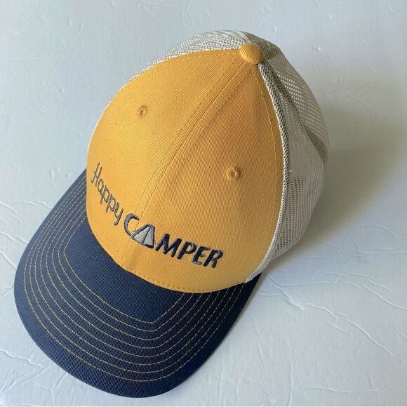 Columbia Happy Camper yellow snap back mesh unisex cap hat trucker baseball OS - Picture 2 of 6